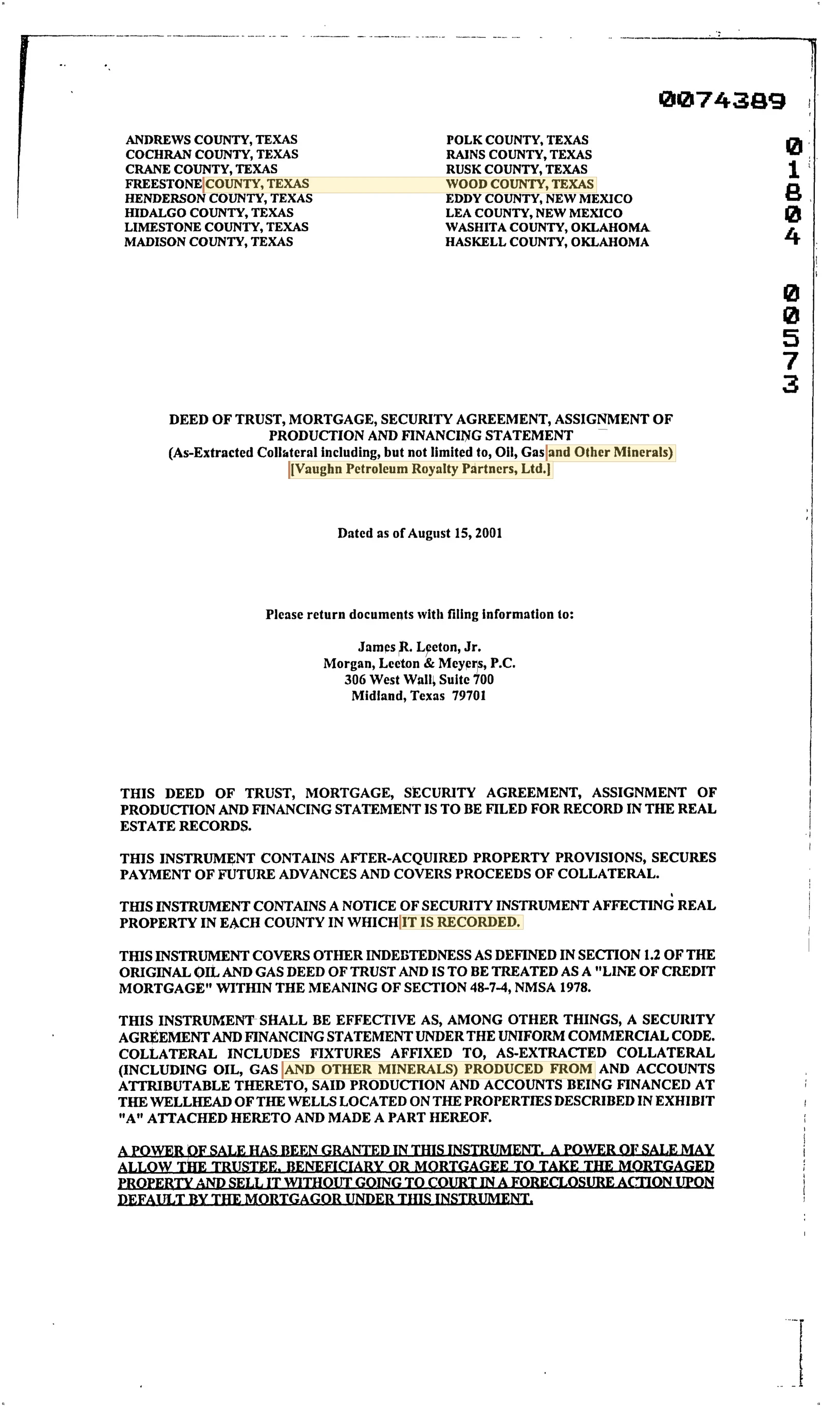 Vaughn Petroleum Inc. - Recorded Deed Of Trust (Vol. 1804, Page 573)