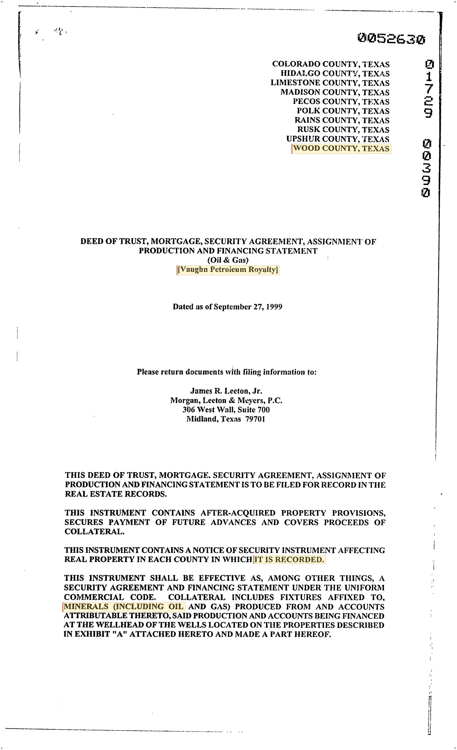Vaughn Petroleum Inc. - Recorded Deed Of Trust & Security Agreement (Vol. 1729, Page 390)